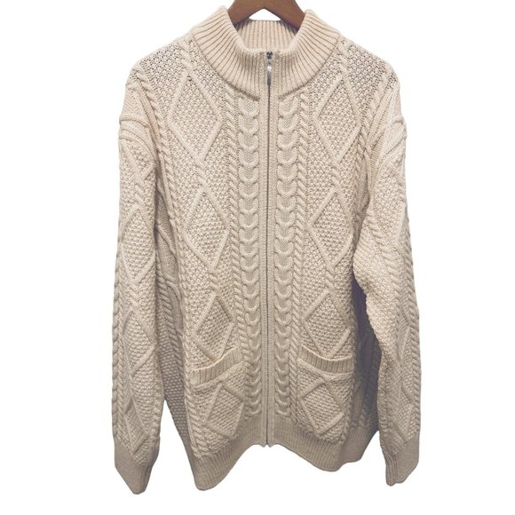 BLARNEY WOOLLEN MILLS ARANS - Hand-Knit Full Zip Aran Cardigan White Size 3XL - Picture 6 of 11